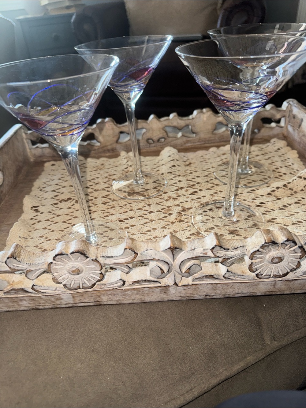 Elegant Purple-Swirl Martini Glasses - Set of 4